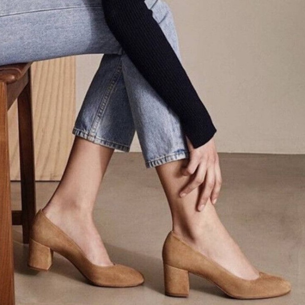 Margaux Suede Block-Heel Pumps in Tan